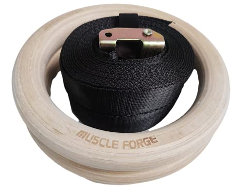 MuscleForge Gymnastic Rings, Anillas de gimnasia de madera, Anillas gimnasia con 2 correas de sujeción, Olympic rings para calistenia, ejercicios de peso corporal | Anillas de gimnasia para Crossfit y musculación
