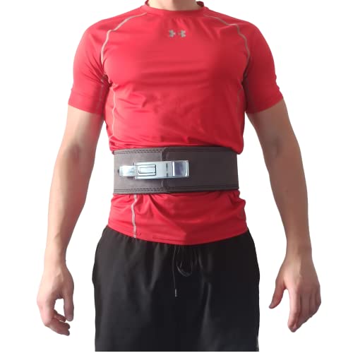 MuscleForge® Cintura da Powerlifting in pelle con fibbia in acciaio, Cintura per sollevamento pesi, per fitness, allenamento della forza, bodybuilding - spessore 12mm, larghezza 10cm, taglia S/L/M
