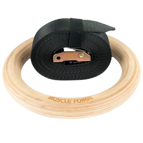 MuscleForge Gymnastic Rings, Anillas de gimnasia de madera, Anillas gimnasia con 2 correas de sujeción, Olympic rings para calistenia, ejercicios de peso corporal | Anillas de gimnasia para Crossfit y musculación