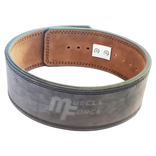 MuscleForge® Cintura da Powerlifting in pelle con fibbia in acciaio, Cintura per sollevamento pesi, per fitness, allenamento della forza, bodybuilding - spessore 12mm, larghezza 10cm, taglia S/L/M