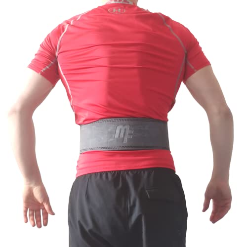 MuscleForge® Cintura da Powerlifting in pelle con fibbia in acciaio, Cintura per sollevamento pesi, per fitness, allenamento della forza, bodybuilding - spessore 12mm, larghezza 10cm, taglia S/L/M