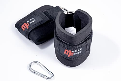 MuscleForge® Tobilleras para Polea, Correas de tobillo para cable máquinas, Bandas de tobillo para aislar los músculos de la pierna y la glúteos en entrenamiento de fitness, 2 piezas, mosquetone