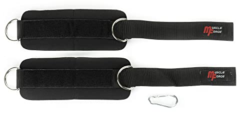 MuscleForge® Tobilleras para Polea, Correas de tobillo para cable máquinas, Bandas de tobillo para aislar los músculos de la pierna y la glúteos en entrenamiento de fitness, 2 piezas, mosquetone