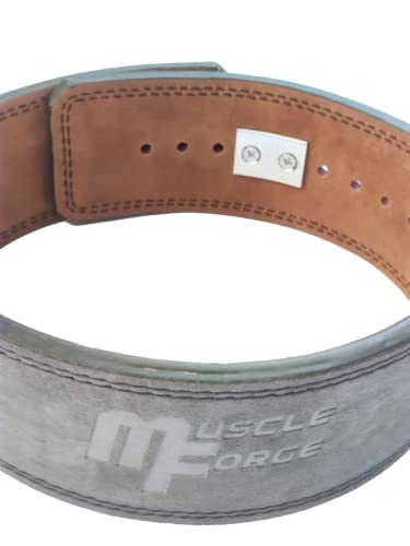 MuscleForge Leder Powerlifting Gürtel mit Stahlschnalle - Gewichthebergürtel für Powerlifting, Weightlifting Belt for Bodybuilding, Krafttraining, Größe S/M/L