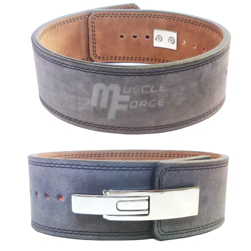 MuscleForge Leder Powerlifting Gürtel mit Stahlschnalle - Gewichthebergürtel für Powerlifting, Weightlifting Belt for Bodybuilding, Krafttraining, Größe S/M/L