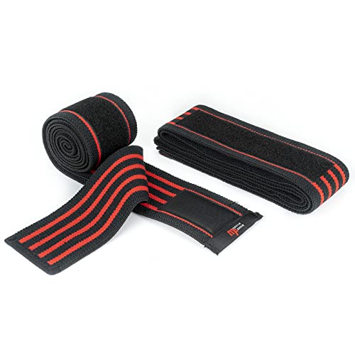 MuscleForge® Kniebänder - 2er Set, Elastisch Kniebandagen für Powerlifting, Kniebeugen, Kreuzheben, Krafttraining - Knee Wraps mit Klettverschluss für Männer & Frauen