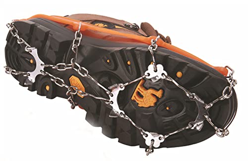 MuscleForge® Steigeisen für Wandern und Bergsteigen mit 8/19 Zacken, Schneeketten für Schuhe, Grödeln wandern aus Edelstahl, Mountain crampons with 8/19 Spikes for Snow, Größe M/L/XL