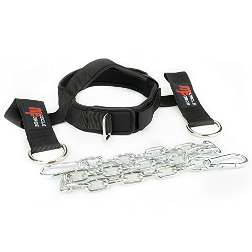 MuscleForge® Kopfgurt für Nackentraining mit Kette und Karabinerhaken, Nackentrainer, Hals Kopf Geschirr für Box und MMA, Neck Harness, Head Cup for neck training im Gewichtheben und Wrestling