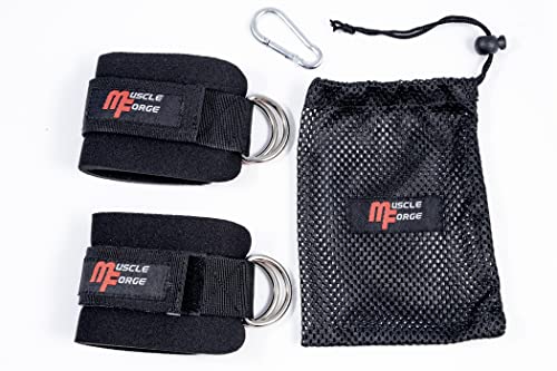 MuscleForge® Tobilleras para Polea, Correas de tobillo para cable máquinas, Bandas de tobillo para aislar los músculos de la pierna y la glúteos en entrenamiento de fitness, 2 piezas, mosquetone