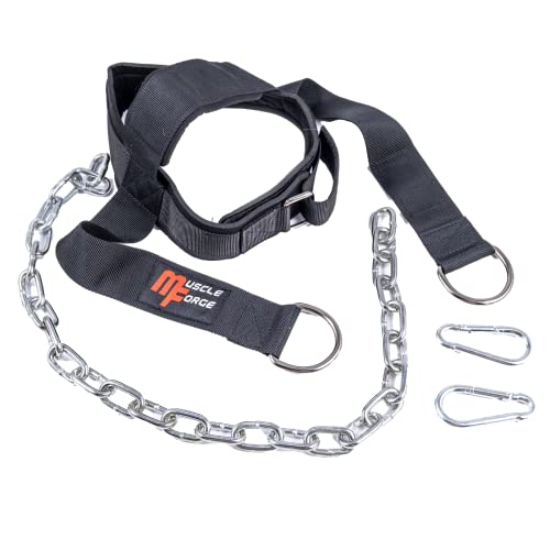 MuscleForge® Kopfgurt für Nackentraining mit Kette und Karabinerhaken, Nackentrainer, Hals Kopf Geschirr für Box und MMA, Neck Harness, Head Cup for neck training im Gewichtheben und Wrestling