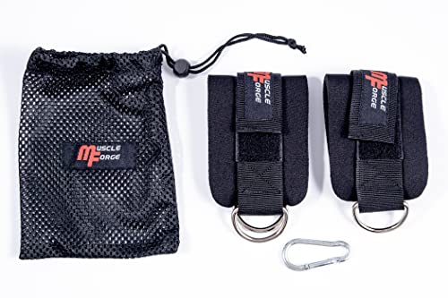 MuscleForge® Tobilleras para Polea, Correas de tobillo para cable máquinas, Bandas de tobillo para aislar los músculos de la pierna y la glúteos en entrenamiento de fitness, 2 piezas, mosquetone