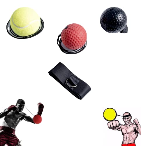 MuscleForge® Pelotas de Reflejos para la cabeza, Speedball con cinta para la cabeza - 3 Reflex Balls para el entrenamiento de Boxeo y MMA, Bolas de boxeo para la coordinación y la velocidad