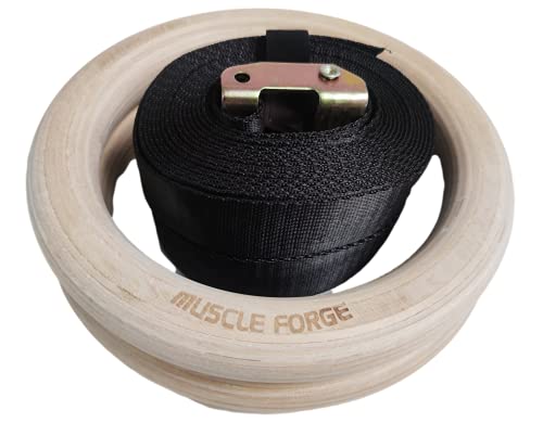 MuscleForge Ringe Turnen, Turnringe aus Holz, Gymnastic Rings mit 2 Befestigungsriemen, Gym Rings für Calisthenics, Body Weight Exercises | Gymnastikringe für Crossfit und Body Building