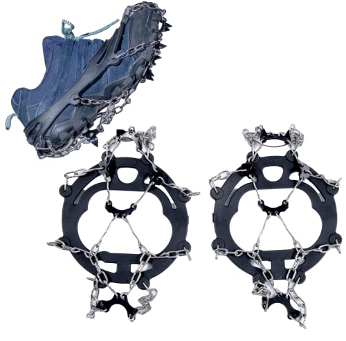 MuscleForge® Ramponi per scarponi da montagna a 8/19 denti, Premium Ramponi antiscivolo per scarpe per neve e ghiaccio, in acciaio, taglia 38-42/42-45/44-47 - M/L/XL, per uomini e donne