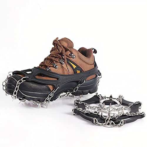 MuscleForge® Crampones de montaña para Botas sobre Nieve y Hielo, 8/19 Clavos de Acero, Cadenas Antideslizantes para Senderismo en terrenos resbaladizos, para Mujeres y Hombres, Talla M/L/XL