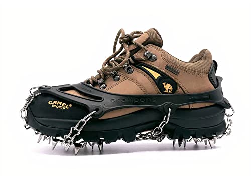 MuscleForge® Steigeisen für Wandern und Bergsteigen mit 8/19 Zacken, Schneeketten für Schuhe, Grödeln wandern aus Edelstahl, Mountain crampons with 8/19 Spikes for Snow, Größe M/L/XL