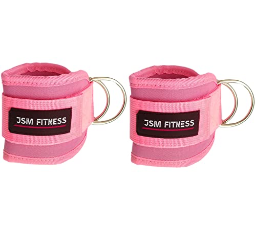 JSM FITNESS® Tobilleras rosas para polea para entrenamiento de glúteos, muslos - Correas de tobillo para máquina de cable, 2 piezas con mosquetone