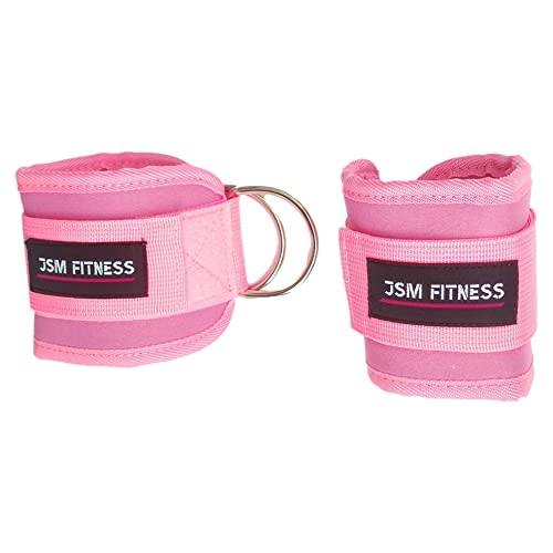 JSM FITNESS® Tobilleras rosas para polea para entrenamiento de glúteos, muslos - Correas de tobillo para máquina de cable, 2 piezas con mosquetone