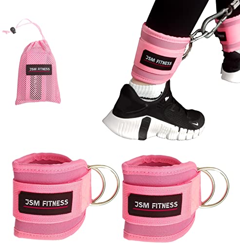 JSM FITNESS® Tobilleras rosas para polea para entrenamiento de glúteos, muslos - Correas de tobillo para máquina de cable, 2 piezas con mosquetone