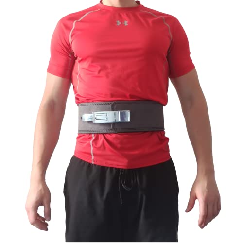 MuscleForge Leder Powerlifting Gürtel mit Stahlschnalle - Gewichthebergürtel für Powerlifting, Weightlifting Belt for Bodybuilding, Krafttraining, Größe S/M/L