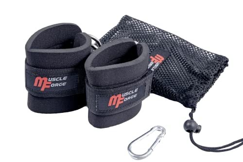 MuscleForge® Tobilleras para Polea, Correas de tobillo para cable máquinas, Bandas de tobillo para aislar los músculos de la pierna y la glúteos en entrenamiento de fitness, 2 piezas, mosquetone