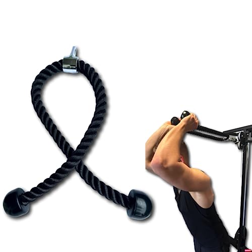 MuscleForge® Trizepsseil 120 cm lång, Kabelzug Seil für Trizepz, Trizeps-Tau mit Drehgelenk, Kabelzuggriff für Seilzug, Latzug, Kraftstation im Fitness Center