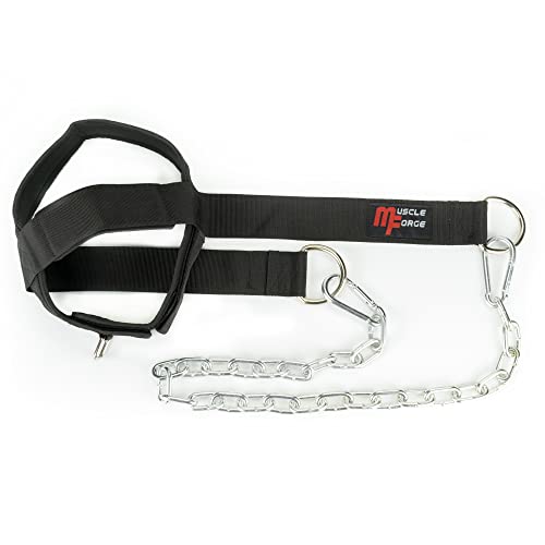 MuscleForge® Neck Harness per l'allenamento di boxe e MMA, Cintura per l'allenamento del collo con catena e moschettoni, Coppa per la Testa per l'allenamento dei pesi, resistenza fino a 240 kg