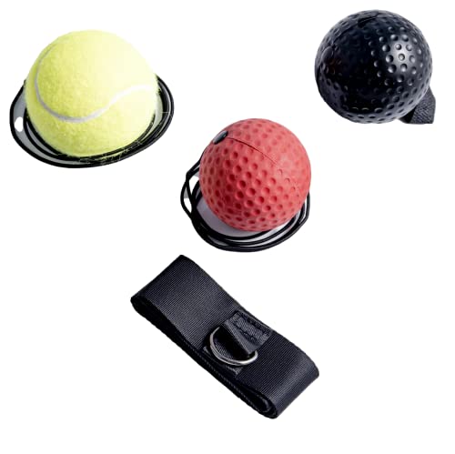 MuscleForge® Pelotas de Reflejos para la cabeza, Speedball con cinta para la cabeza - 3 Reflex Balls para el entrenamiento de Boxeo y MMA, Bolas de boxeo para la coordinación y la velocidad