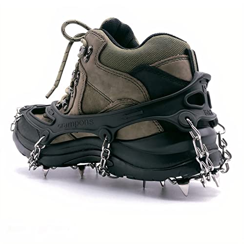 MuscleForge® Crampones de montaña para Botas sobre Nieve y Hielo, 8/19 Clavos de Acero, Cadenas Antideslizantes para Senderismo en terrenos resbaladizos, para Mujeres y Hombres, Talla M/L/XL