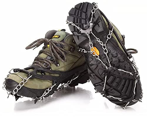 MuscleForge® Steigeisen für Wandern und Bergsteigen mit 8/19 Zacken, Schneeketten für Schuhe, Grödeln wandern aus Edelstahl, Mountain crampons with 8/19 Spikes for Snow, Größe M/L/XL