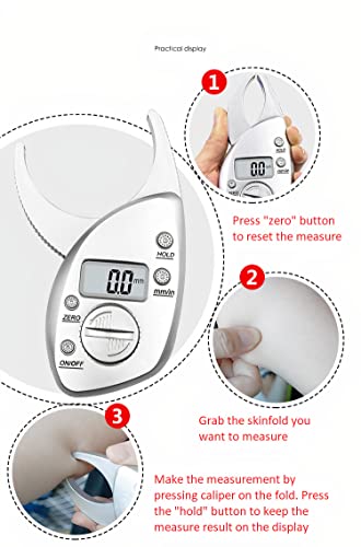 MuscleForge® Calibro digitale per misurare le pieghe della pelle e calcolare la percentuale di grasso corporeo con batteria CR2032