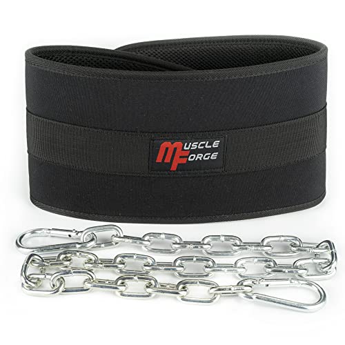 MuscleForge® Dip Belt, Cintura Zavorra fino a 240 kg con una catena e moschettoni, Cintura di pesi per bodybuilding e calisthenics con carico supplementare, Cintura Palestra per Pull-up e Dip