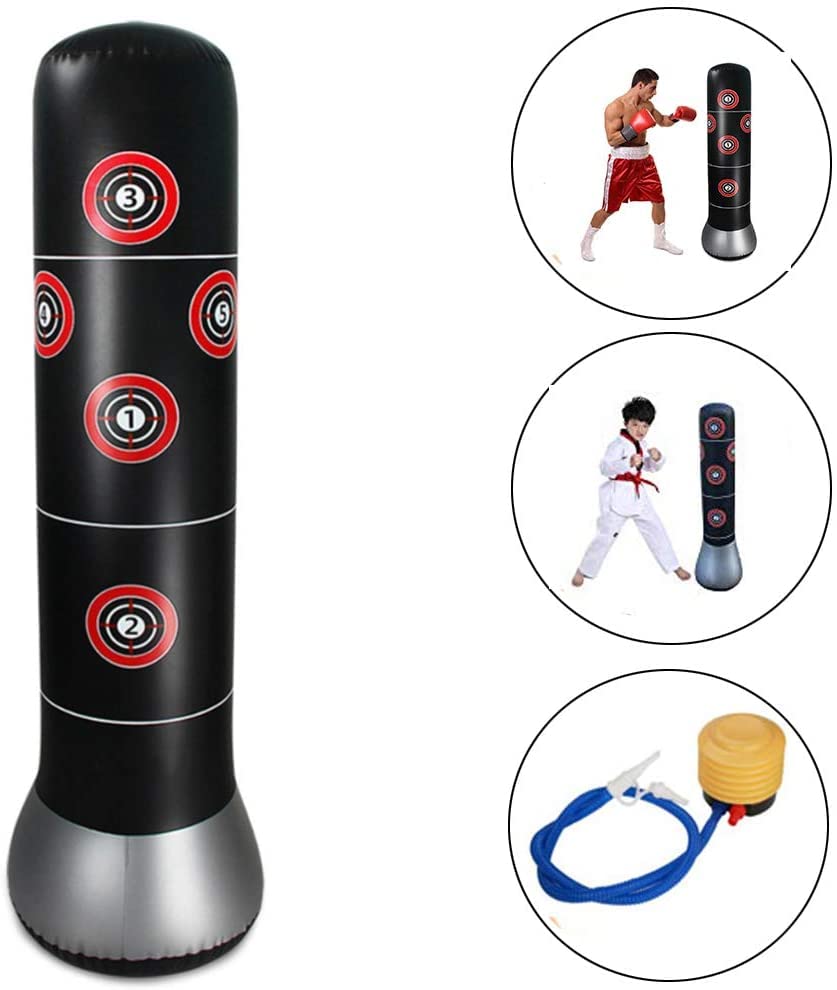 MuscleForge Sacco da boxe gonfiabile con pompa inclusa nel set, sacco da boxe in piedi, altezza 150 cm, sacco da boxe, sacco da boxe, sacco da boxe per bambini, per kickboxing e MMA