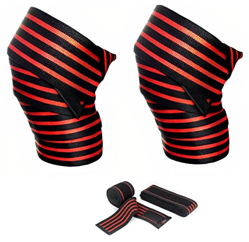 MuscleForge® Kniebänder - 2er Set, Elastisch Kniebandagen für Powerlifting, Kniebeugen, Kreuzheben, Krafttraining - Knee Wraps mit Klettverschluss für Männer & Frauen