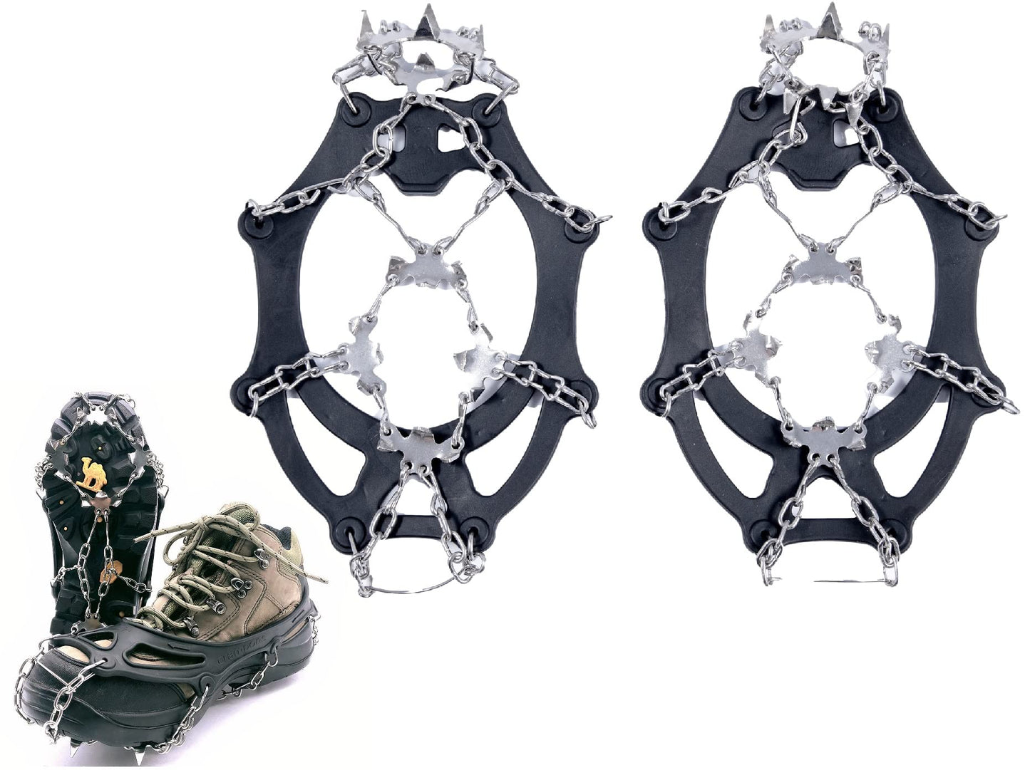 MuscleForge® Crampones de montaña para Botas sobre Nieve y Hielo, 8/19 Clavos de Acero, Cadenas Antideslizantes para Senderismo en terrenos resbaladizos, para Mujeres y Hombres, Talla M/L/XL